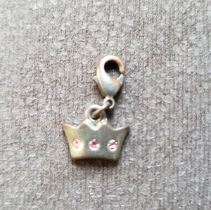 2/$9 Silver Princess Crown Tiara W Pink Crystals Charm For Charm Bracelet